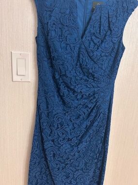 Sleeveless Blue Lace Midi Dress with Wrap-Front Detail